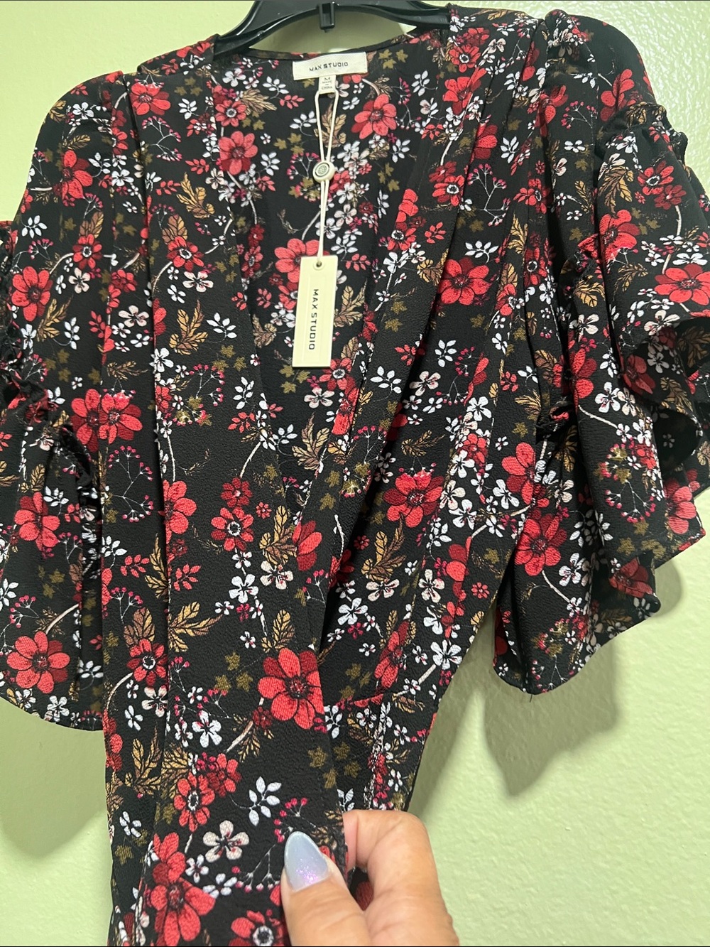 Max Studio Black Midi Dress with Red Floral Print - Picture 2 of 4